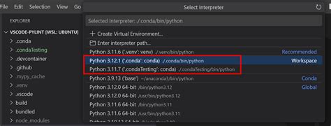 Visual Studio Python Conda Environment