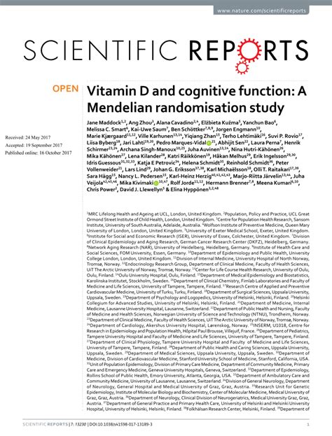 Vitamin D And Cognitive Function A Mendelian Randomisation Study