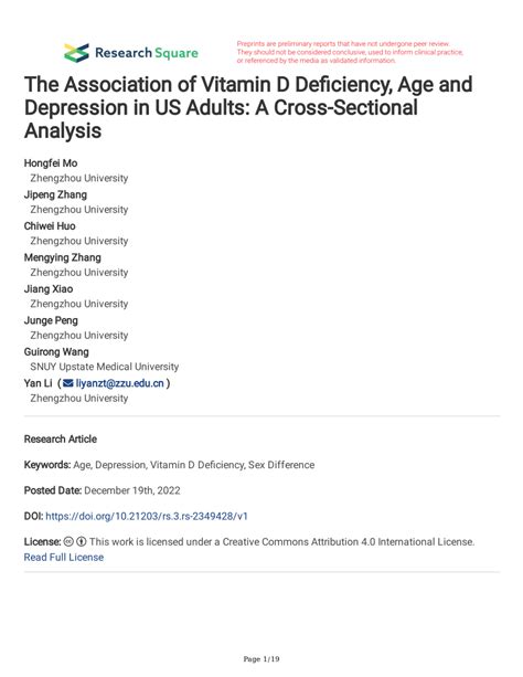 Vitamin D Deficiency Depression Study