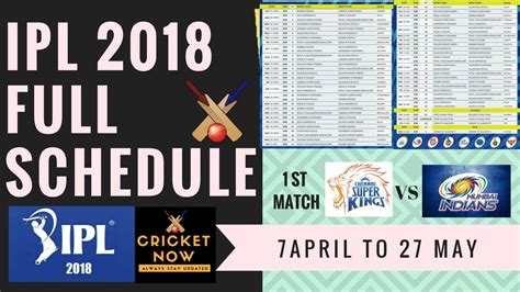 vivo ipl 2018 match list