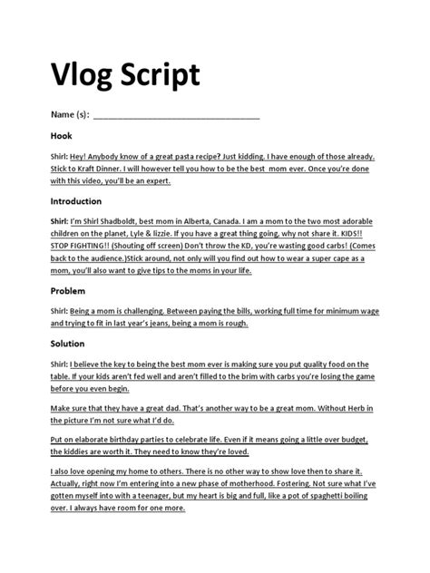 vlog introduction script example english