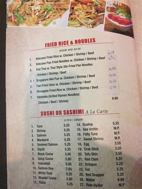 volcano sushi and asian fusion menu