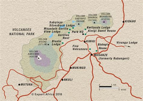 volcanoes national park rwanda map