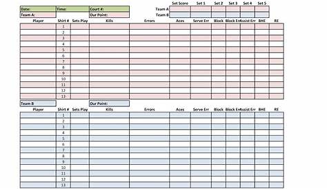 Volleyball Statistics Sheet Template