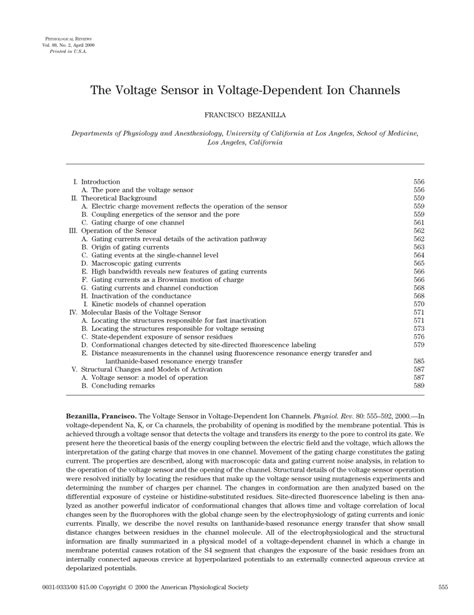 Voltage Sensor In Voltage Dependent Channels