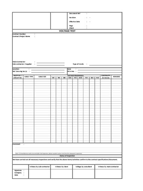 Voltage Test Form