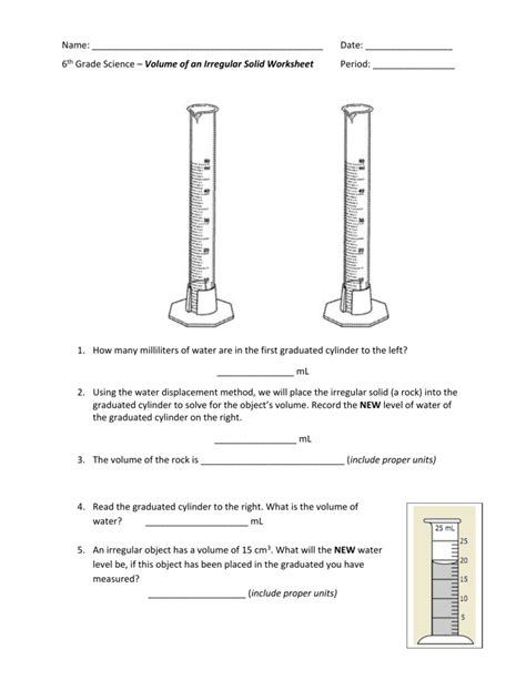 volume by water displacement worksheet pdf