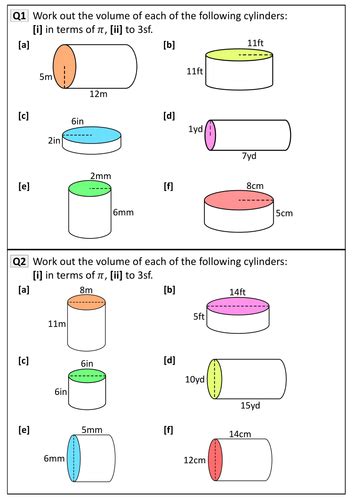 volume of cylinders worksheet tes