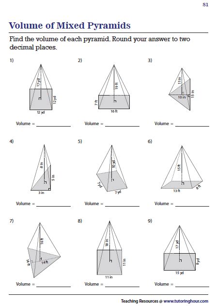 volume of mixed pyramids worksheet answers