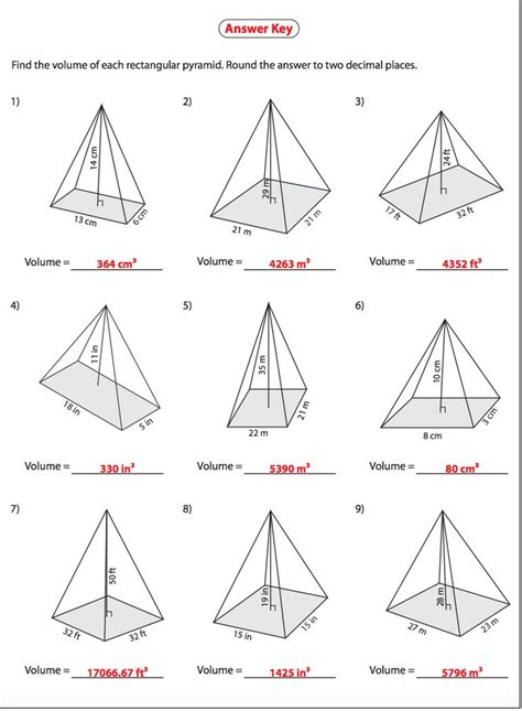 volume of rectangular pyramids worksheet