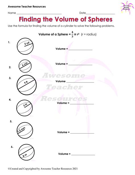 volume of sphere worksheet answer key