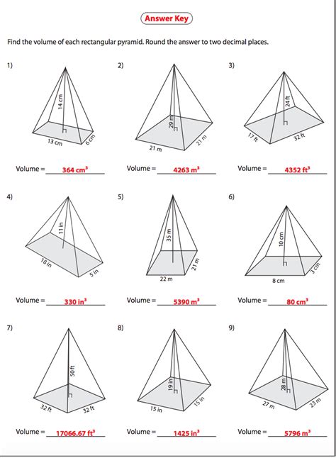 volume of square pyramids worksheet