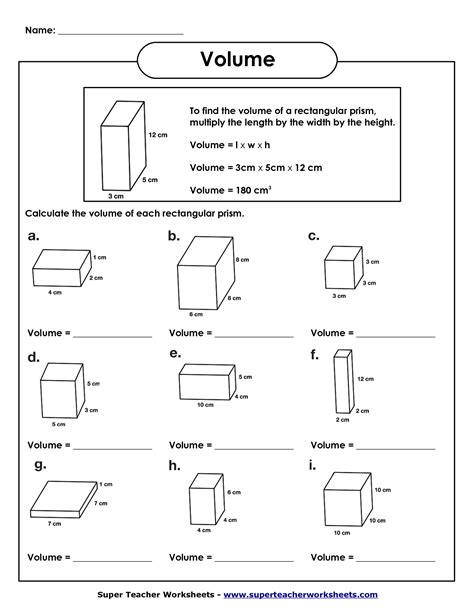 volume rectangular prism worksheet answer key