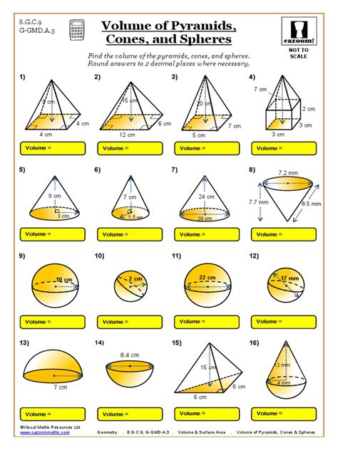 volume cones spheres and cylinders worksheet