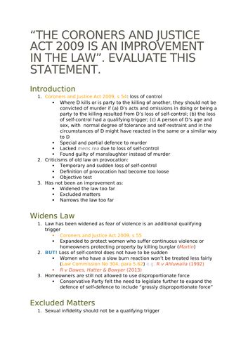 voluntary manslaughter a level law