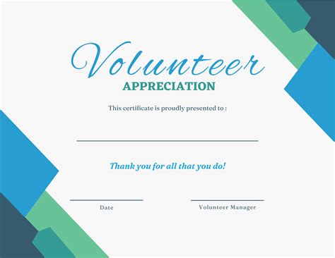 volunteer appreciation certificate template