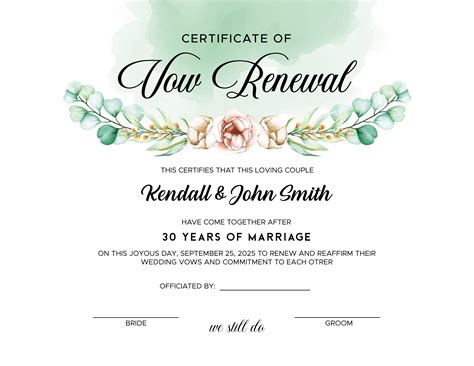 Printable Vow Renewal Certificates Printable Word Searches