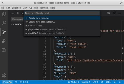 vs code create branch