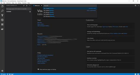 vs code create branch from main