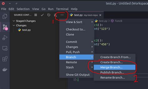 vs code create branch from master