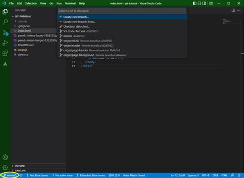 vs code create branch git
