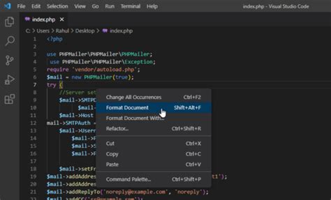 vs code format code hotkey