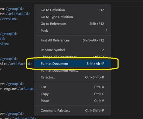 vs code format code shortcut key