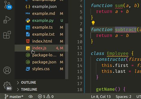 vs code list all functions in file