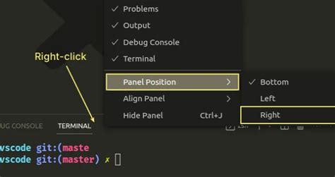 vs code move terminal to right