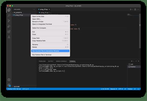 vs code run current file in python interactive window