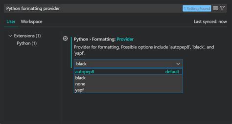 vs code select python formatter