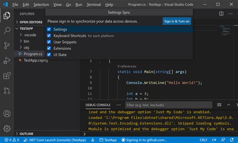 vs code sync settings github