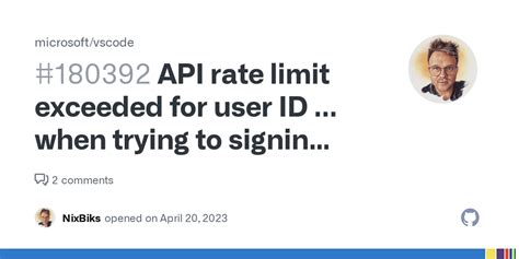 vscode github api rate limit exceeded