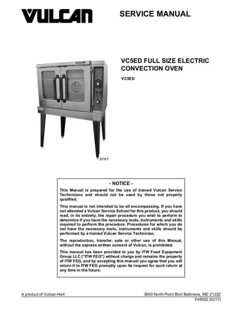 vulcan electric convection oven manual