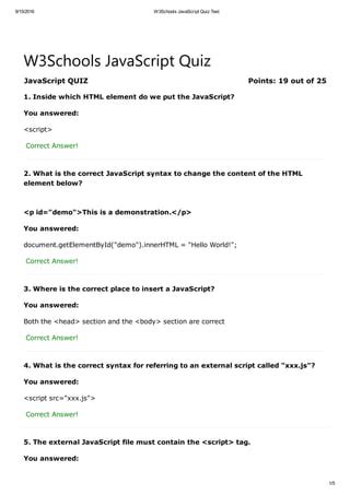 W3 Javascript Quiz