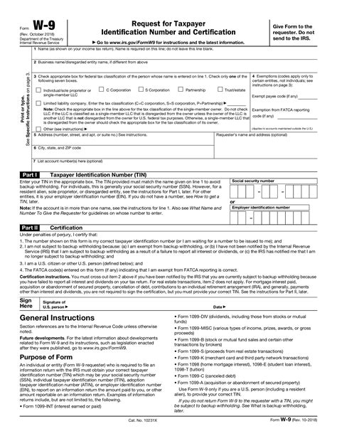 2020 W9 Blank Form Calendar Template Printable