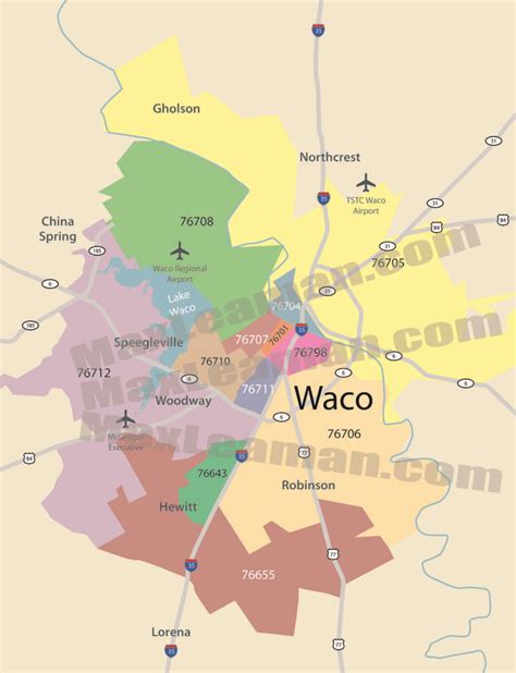 waco tx zip code map
