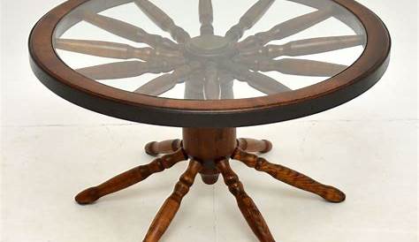 218d Wagon Wheel Glass Top Coffee Table W Iron Legs On Home