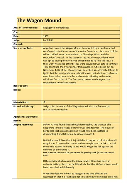 Wagon Mound 2 Case Brief