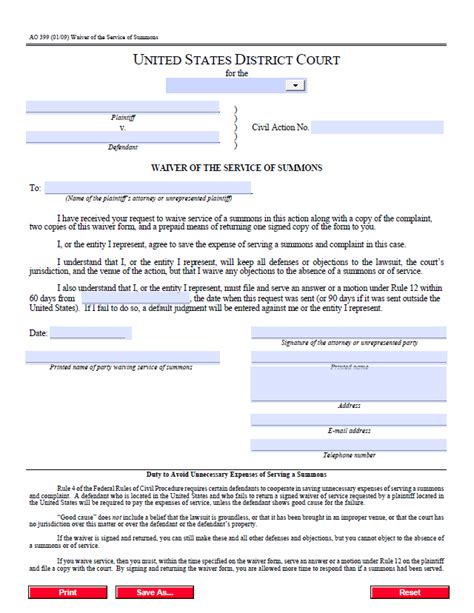 waiver of summons federal court