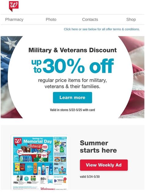 Walgreens Military and veterans get 30 discount May 2225