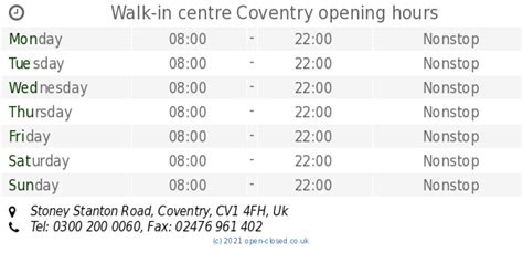 walk in centre coventry opening times