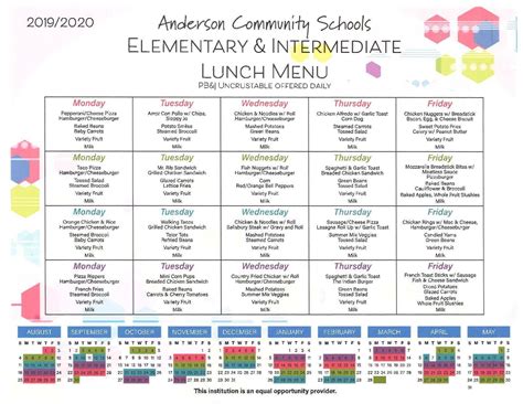 Walker Park Elementary School Lunch Menu
