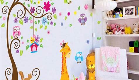Wall Art Stickers For Kids Rooms Room Nursery Pvc Sticker Owl Lion Giraffe Flower Tree