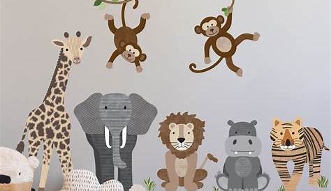 Wall Stickers Jungle Theme JUNGLE WALL DECALS WITH LARGE TREE WALL STICKERS