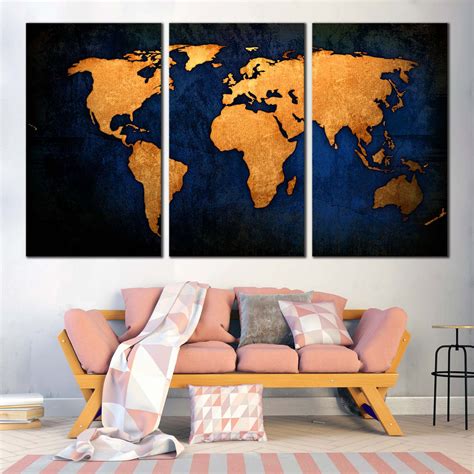Wall Art World Map Triptych