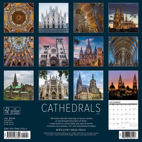 wall calendar of cathedrals 2024