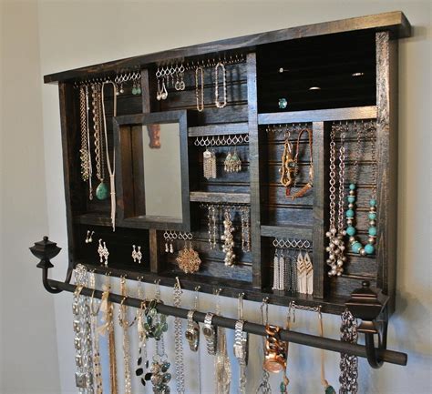 wall mounted jewelry holder with mirror