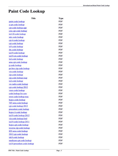 Wall Paint Code Lookup