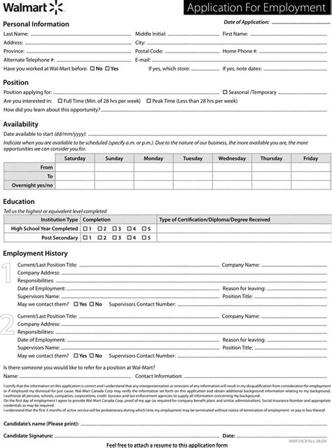 Download WalMart Application for Employment (Fiilable) for Free